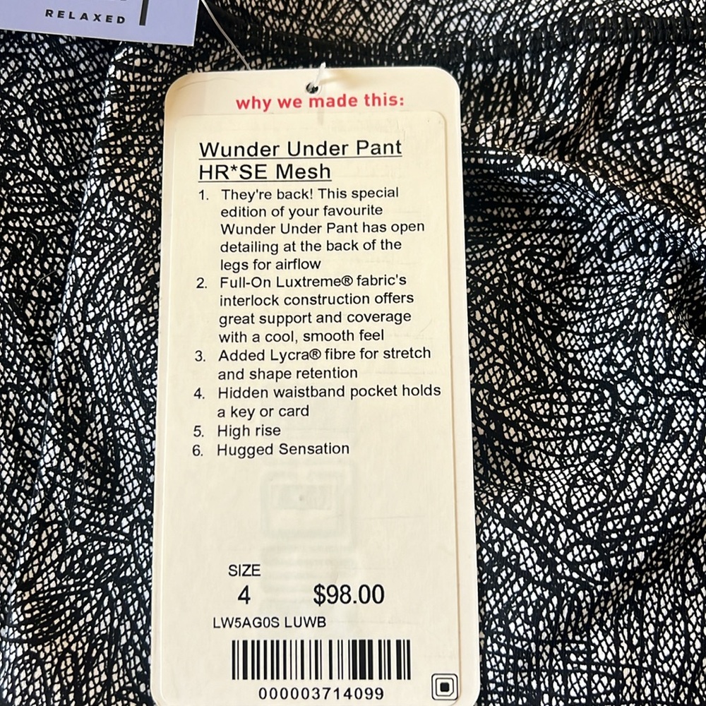 Lululemon Wunder Under legging tight SE HR mesh Sz 4 new NWT black white - Picture 5 of 7